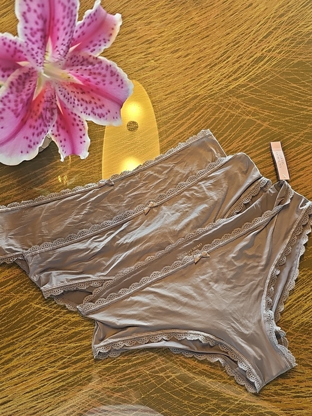 Victoria's Secret Pale Blue Lace-Trim Bikini Panties - Set of 3